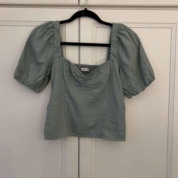 Abercrombie & Fitch Tops - ABERCROMBIE & FITCH | sage green linen blend balloon sleeve top, size small